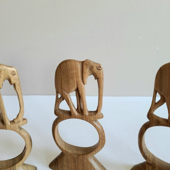 6 wooden elephants napkin holders rings. Safari African decor. - Picture 5 of 6